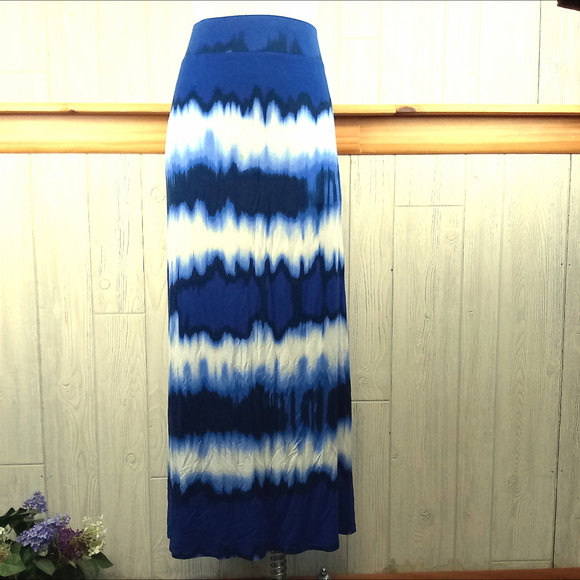 a.n.a Dresses & Skirts - Blue White Tie Dye Striped Stretch Long Maxi Skirt